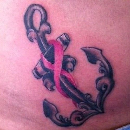 anchor tattoo with breast cancer ribbon. I LOVE THIS IDEA! Except I would have a