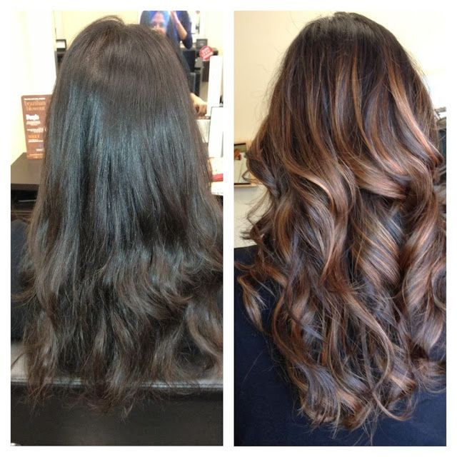 Balayage (painted-on) highlights. What a perfect way to perk up brunette hair.