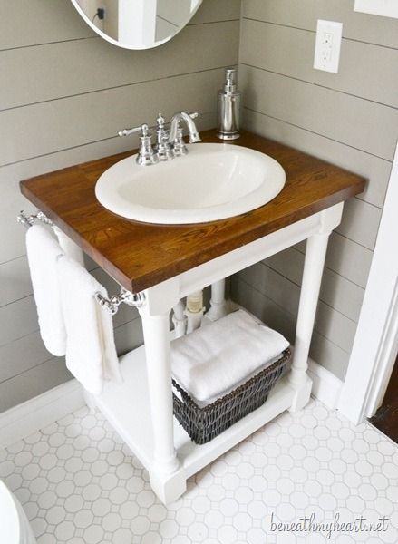 build your own butcher block vanity. Think about this for kids bathroom, double