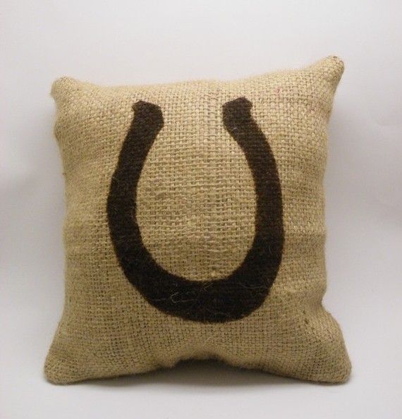 burlap horseshoe pillow for colten’s cowboy room