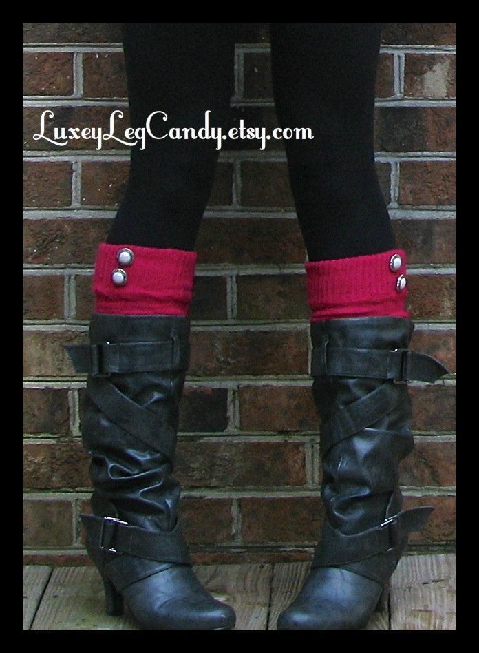 Button Leg Warmers / Boot Socks In Pink. Perfect with boots, heels or flats. Gre