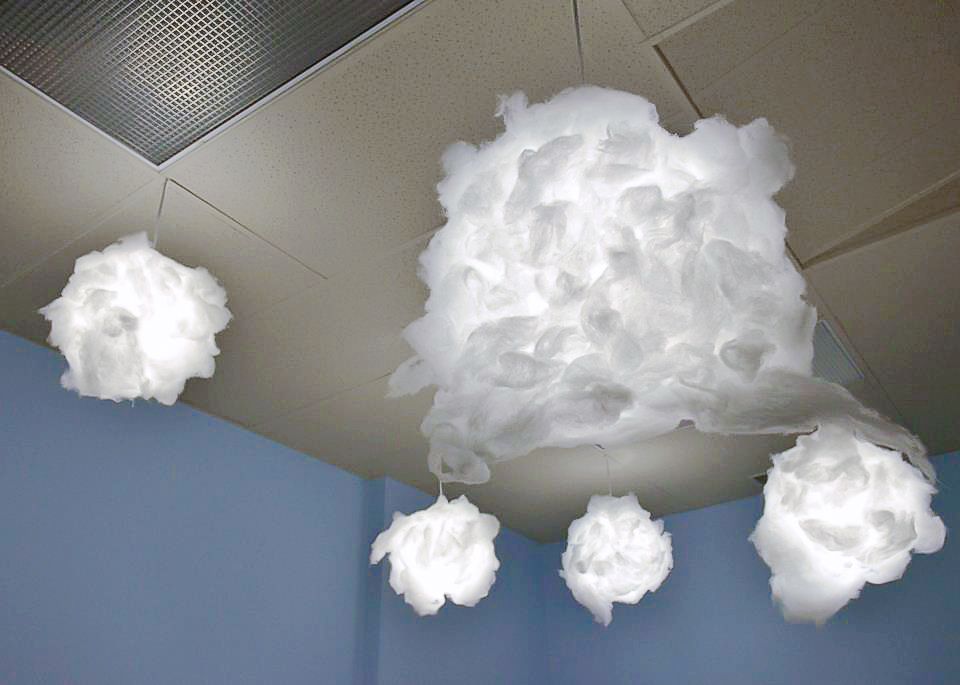 Cloud Lights – First, you need some cotton batting, a paper lantern, and three f