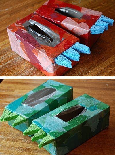Dino shoes made from tissue boxes. evy would love these! i guess i need to buy t