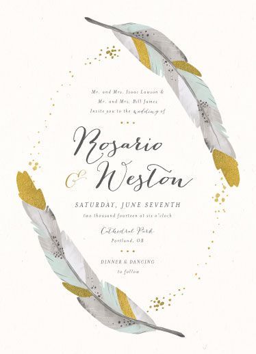 Dipped Feathers wedding invitation by Pistols