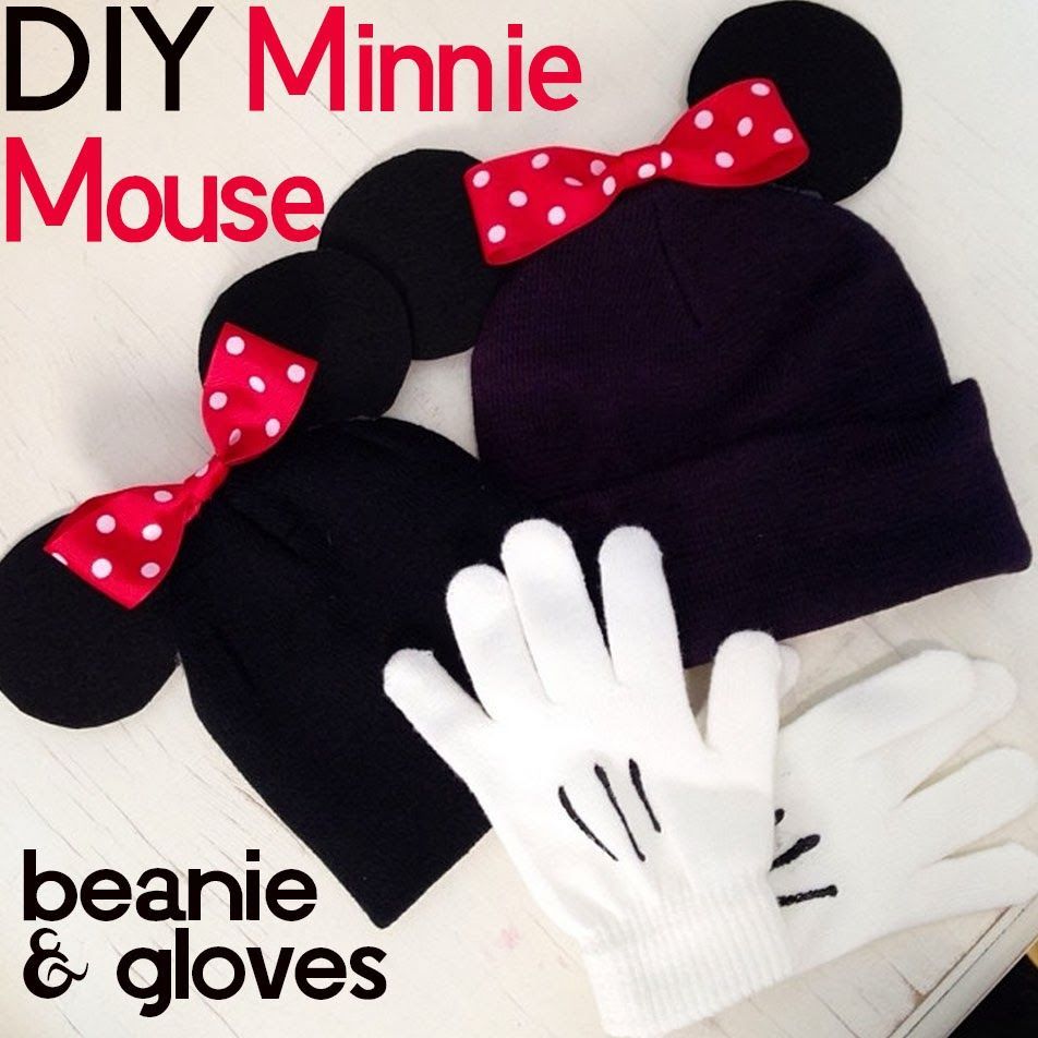 DIY Minnie Mouse Beanie Hats & Gloves (or you could leave off the bow and make i