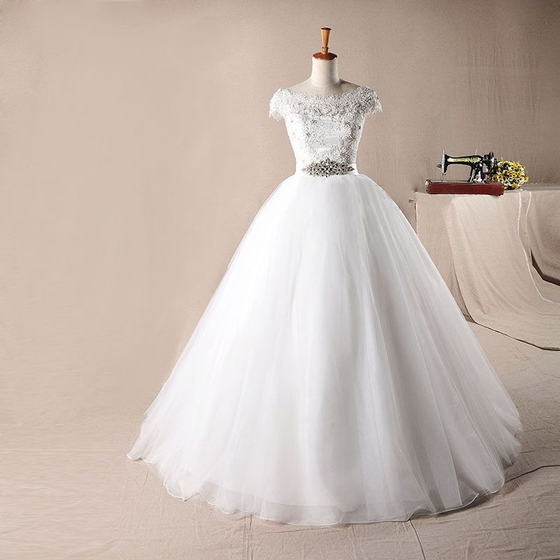 Elegant off shoulder with lace bodice ball gown wedding dress
