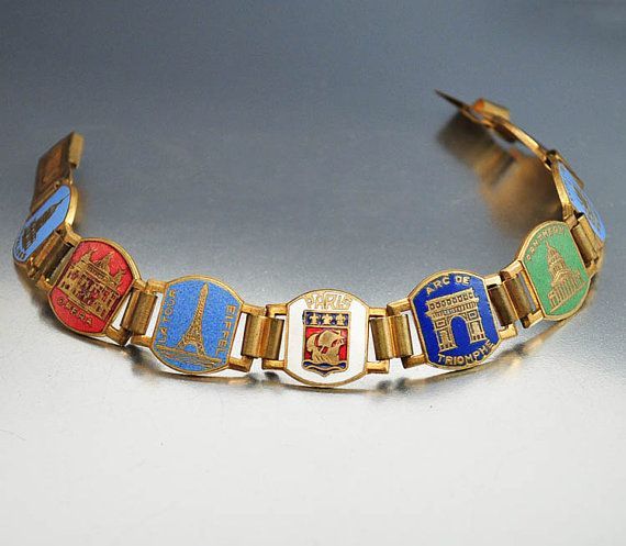 Enamel Souvenir Paris France Art Deco Bracelet  Vintage JEwelry