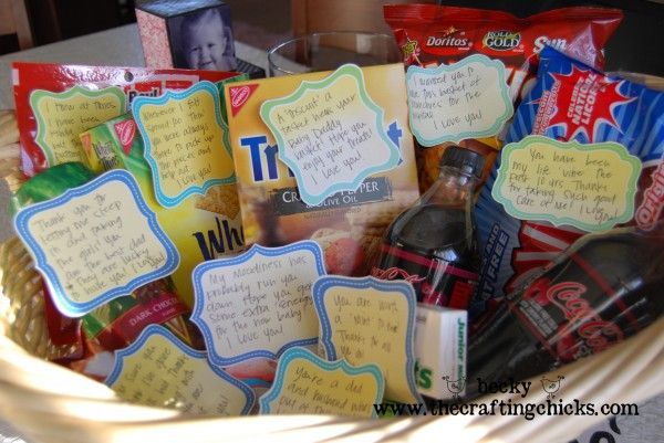 Gift Basket for the new dad to use at the hospital. Blogger says “My hubby is al