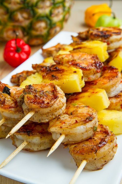 Grilled Jerk Shrimp and Pineapple Skewers: Food on a stick! I swear this is auto