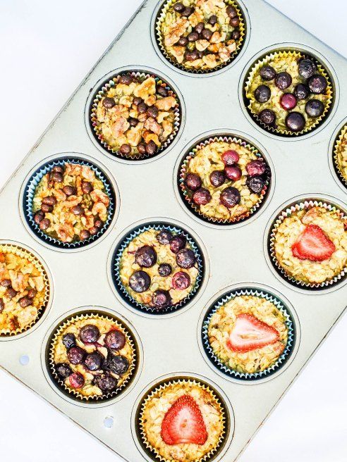 Individual baked oatmeal cups.  Quick #breakfast on-the-go or #healthy #snack!