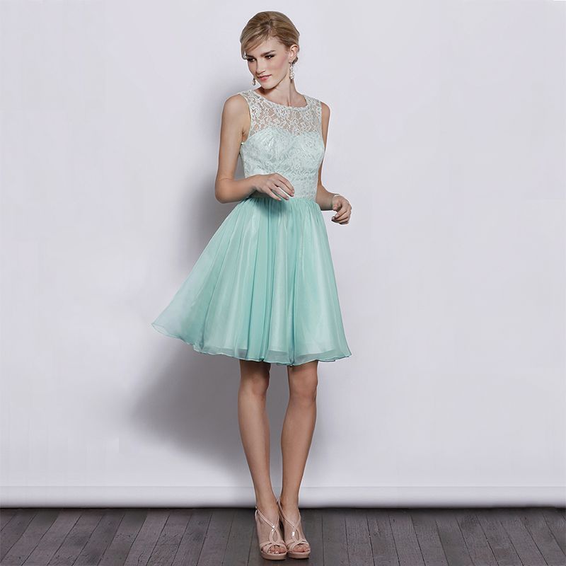 Lace top with chiffon a-line skirt elegant bridesmaid dress.Style No.:?0bd01539,