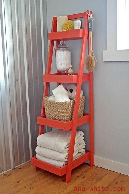 Love this idea for a bathroom- buy a cheap wooden double framed latter and paint