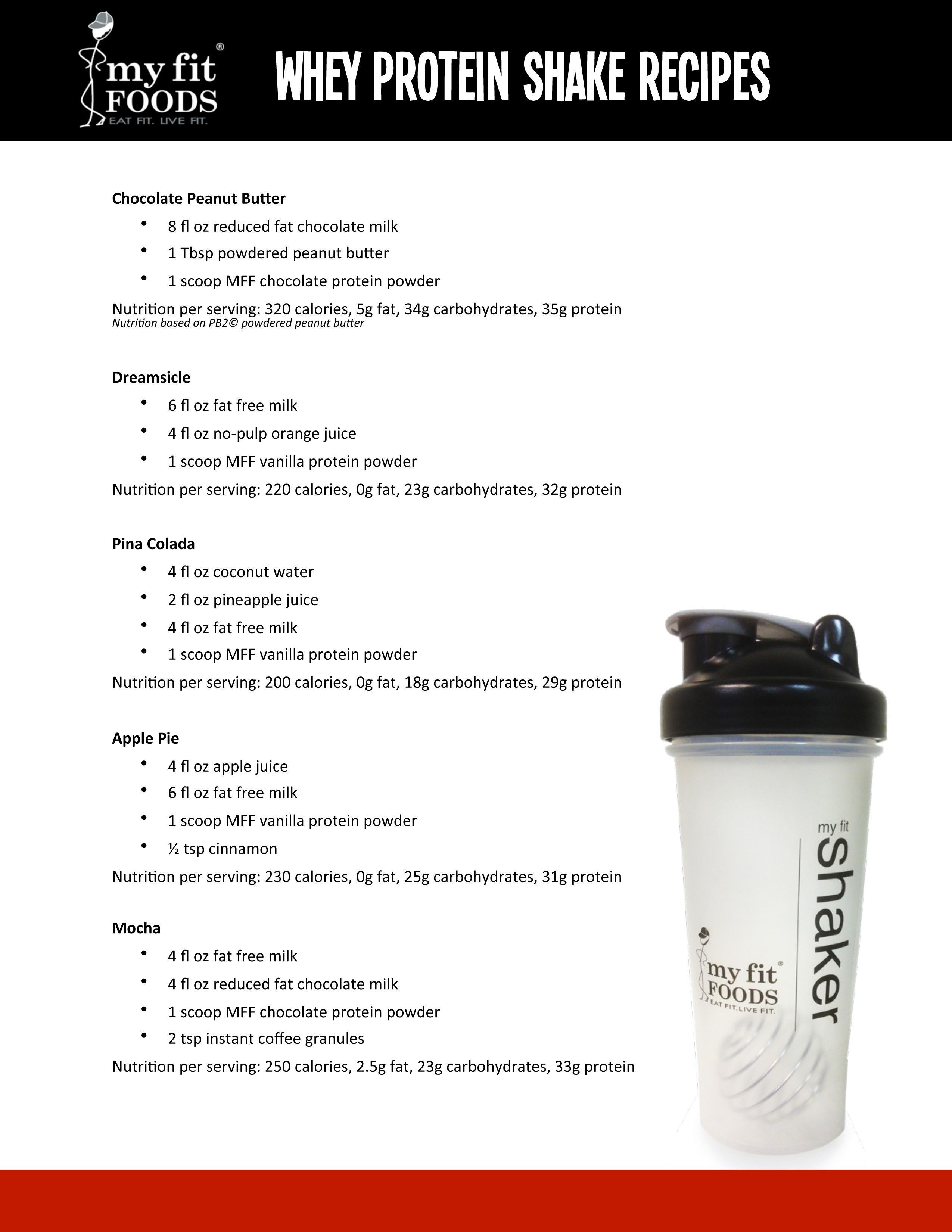 My Fit Foods Protein Shake Recipes – meal replacement or Olivias recipes.