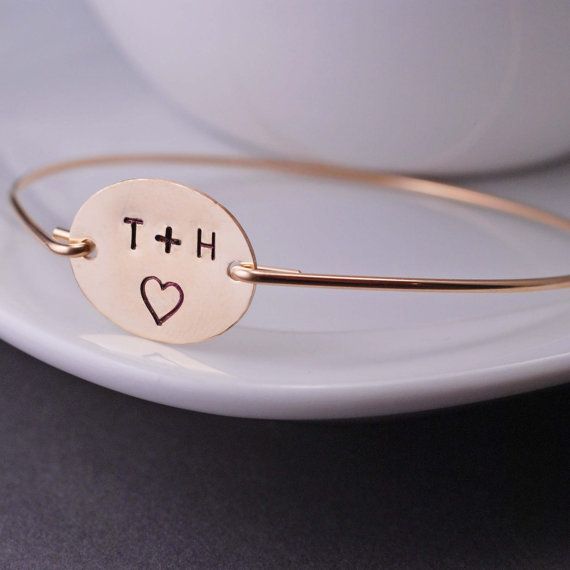 Personalized Valentine Gift for Wife, Anniversary Gift Gold Love Bangle Bracelet