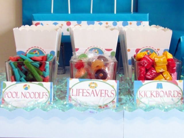 pool / beach party treats! Possibly good to use as favors. Each kid gets a box,