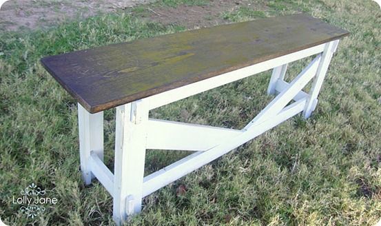 Pottery Barn Farmhouse Bench Stamp Bench. Could do it the same colors as the din