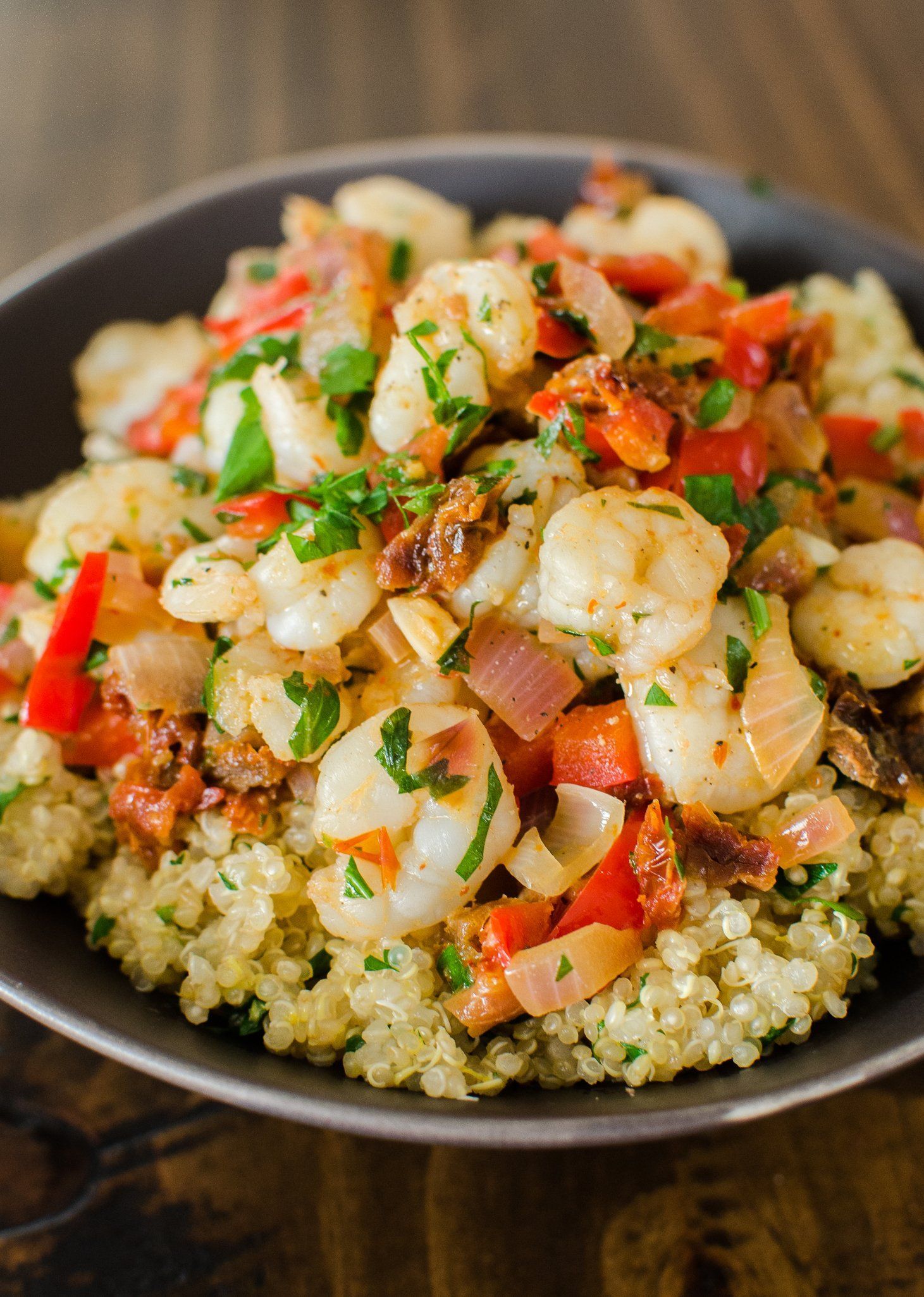 Quick Dinner Recipe:  Saucy Sauted Shrimp over Lemon Quinoa