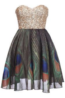 ROMWE | Golden Sequin “Bandeau Peacock ” Dress