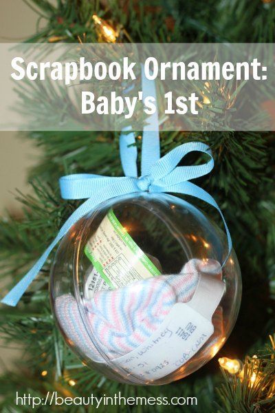 Scrapbook Ornament: Babys 1st. A great way to use newborn goodies.