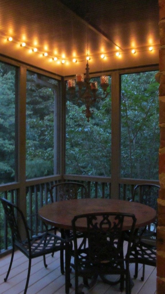 Screened Porch Makeover-Add lights around the top!  Why didnt I think of this?!