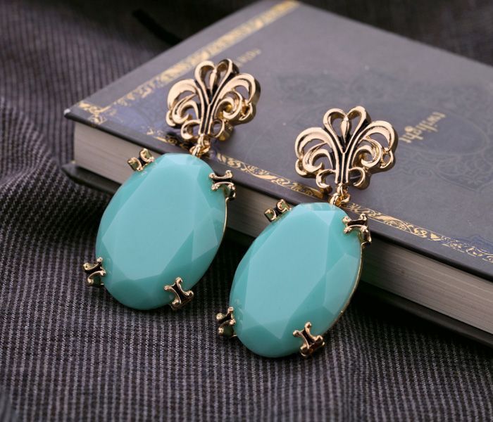 Simple Sky Blue Dangle Earrings With Artificial Gemstone – View All – New In