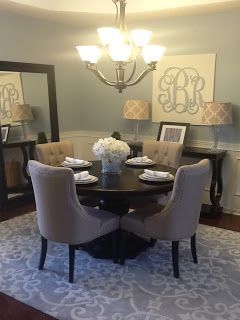 soft dining room | Gotta Love a Little Bling: Home Tour Blue and Tan Dining Room