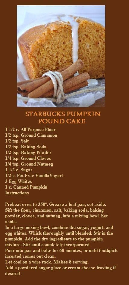 Starbucks Pumpkin Pound Cake. This recipe is supposed to be from Starbucks, but