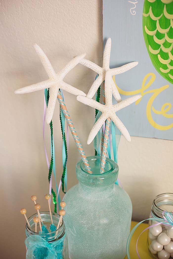 starfish wands for a mermaid birthday party… but what about adding to a flower