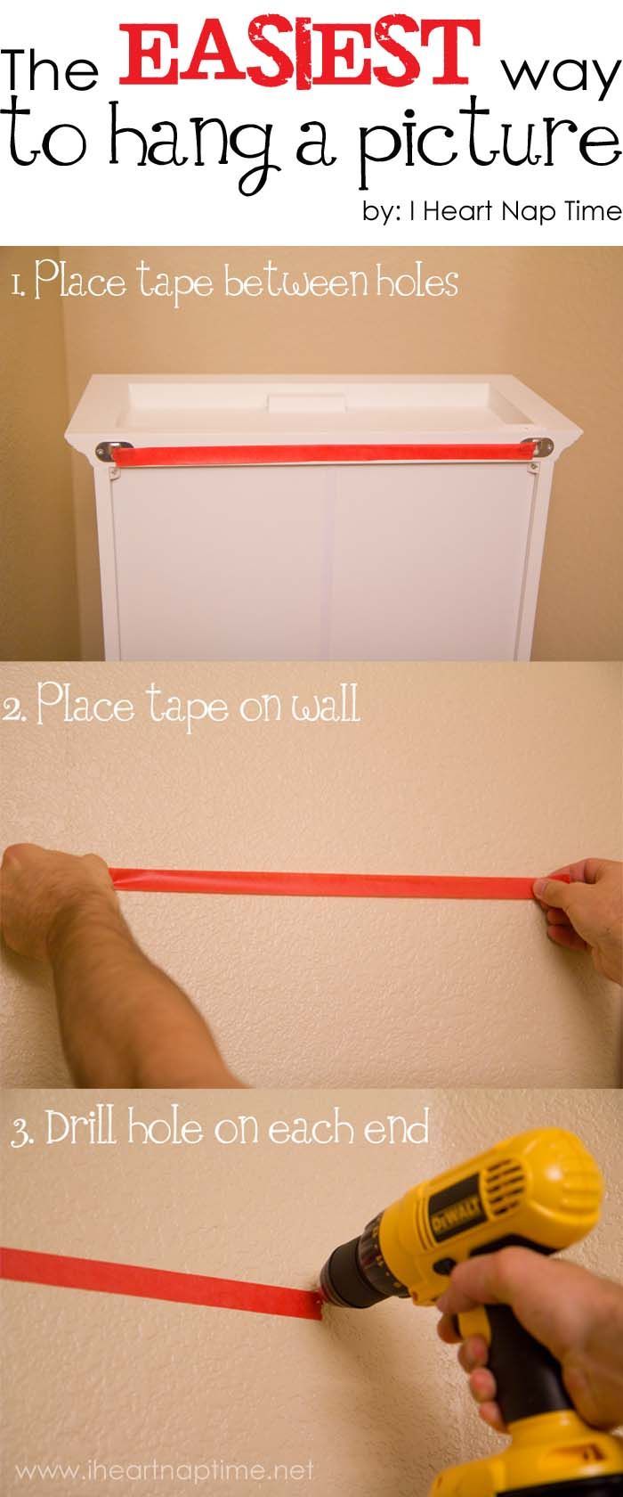 The easiest way to hang a picture! Why didnt I think of this? I have seen a lot