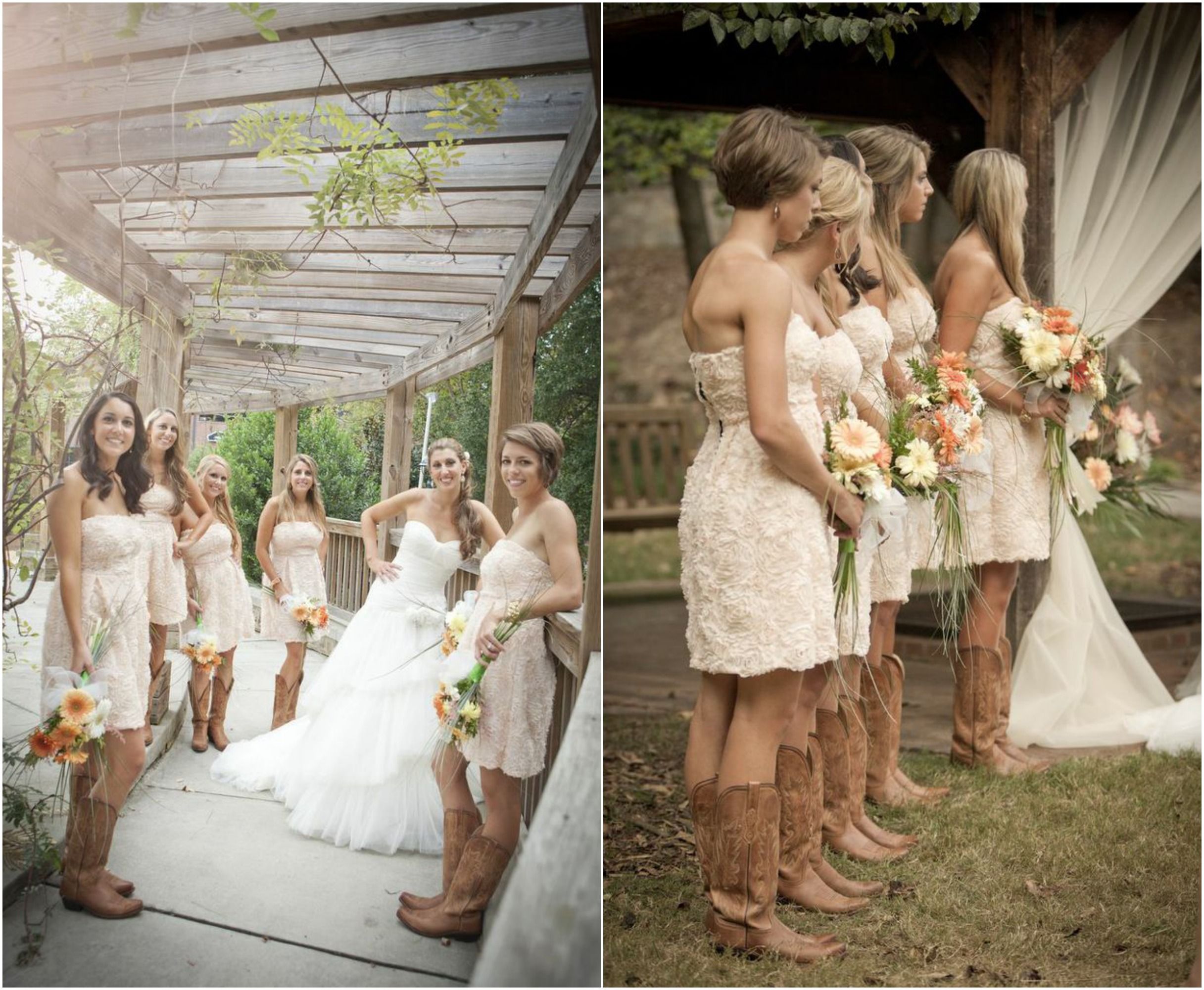 wedding dress and boots | Rustic Wedding With Bridesmaids In Cowboy Boots – Rust