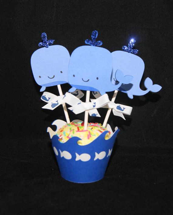 Whale Cupcake Toppers Blue Baby Shower Boy by LillabugsPartyPlace,