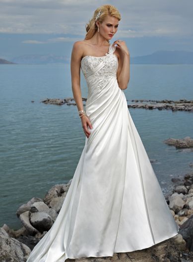 Attractive One Shoulder Sleeveless Satin wedding dress…gorgeous!