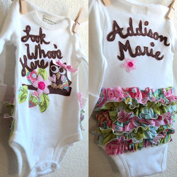 Baby Girl Owl one piece  Personalized New baby by ThePeachyOwl, $33.00