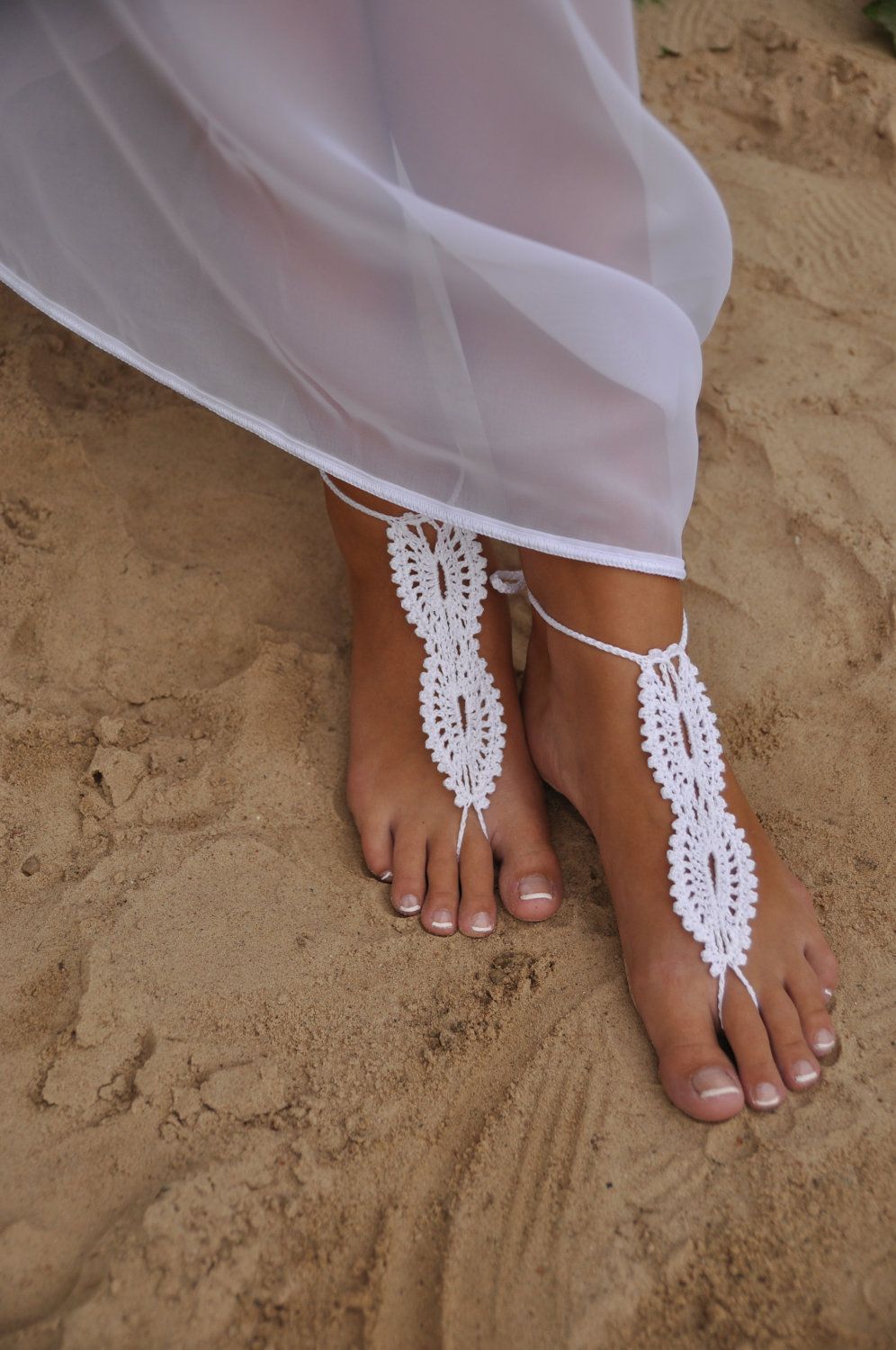 Beach wedding White Crochet wedding Barefoot Sandals inspiration