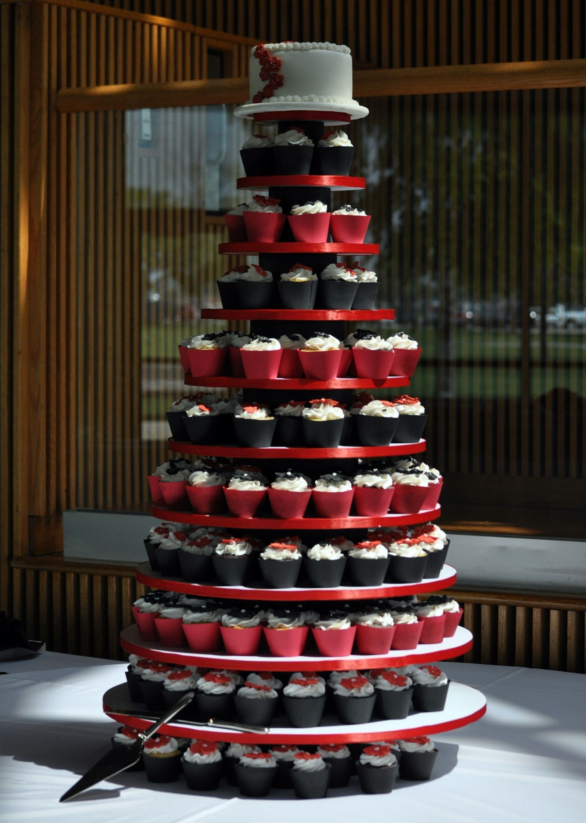 Black and Red Wedding Cupcake Tower
