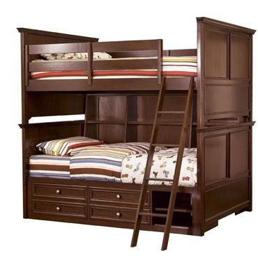 Boys Bunk Bed with Storage & Bookcase in Cherry Finish