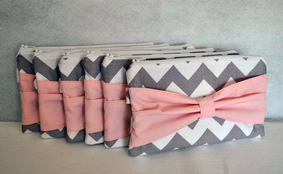 Bridesmaid Gift Set of 6 Chevron Bow Clutch Choose your colors Bridesmaids Gifts