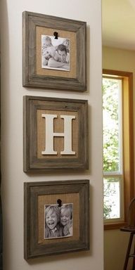 Cute idea for small wall space, love the burlap in the frames.