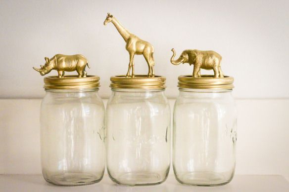 DIY decorated mason jar. Buy cheap plastic animals from the dollar store, whip o