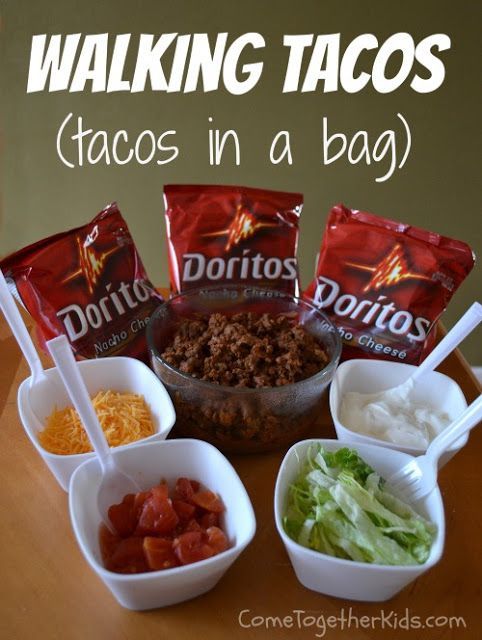 Dorito Tacos – So simple! All you need are individual bags of chips, taco meat,