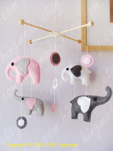 Elephants Mobile – Baby Crib Mobile – Nursery Mobile – Room Decor – Polka Dot Gr