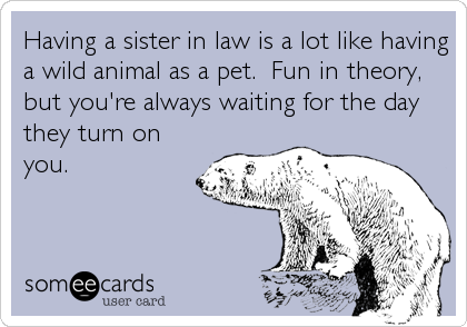 Having a sister in law is a lot like having a wild animal as a pet. Fun in theor