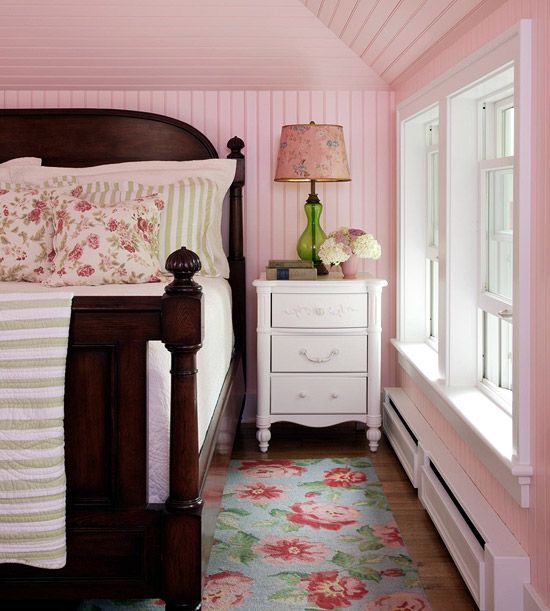 I like the paneling…it gives the room cozy charm. Walls done in beaded board b