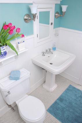 I love the color of the wall (small bathroom ideas on a budget-previous pinner)