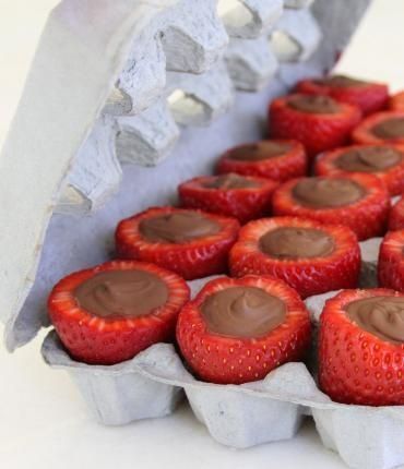 Inside out Chocolate filled strawberries! never thought to set them up in an egg