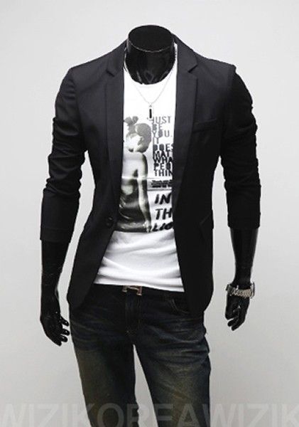 Korean Style Fashion Men Long Sleeve Lapel Black Blends Suit M/L/XL/XXL @X70015b