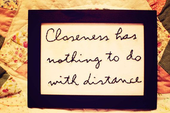 long distance quote hand stitched in a frame-long distance, friendship, love,gif