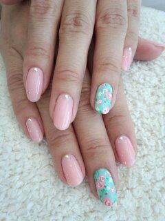 Pink & Mint Floral Nails