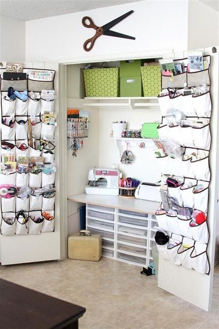 sewing cabinet- like the use of shoe organizers