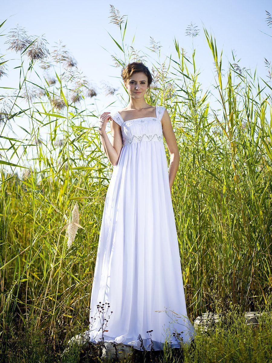 Square Neck Empire Waist Wedding Gown with Beaded Straps